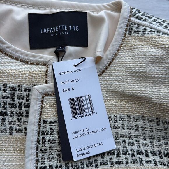 Lafayette 148 New York striped coat buff multicolor Size 8 NWT in packaging - Picture 6 of 6